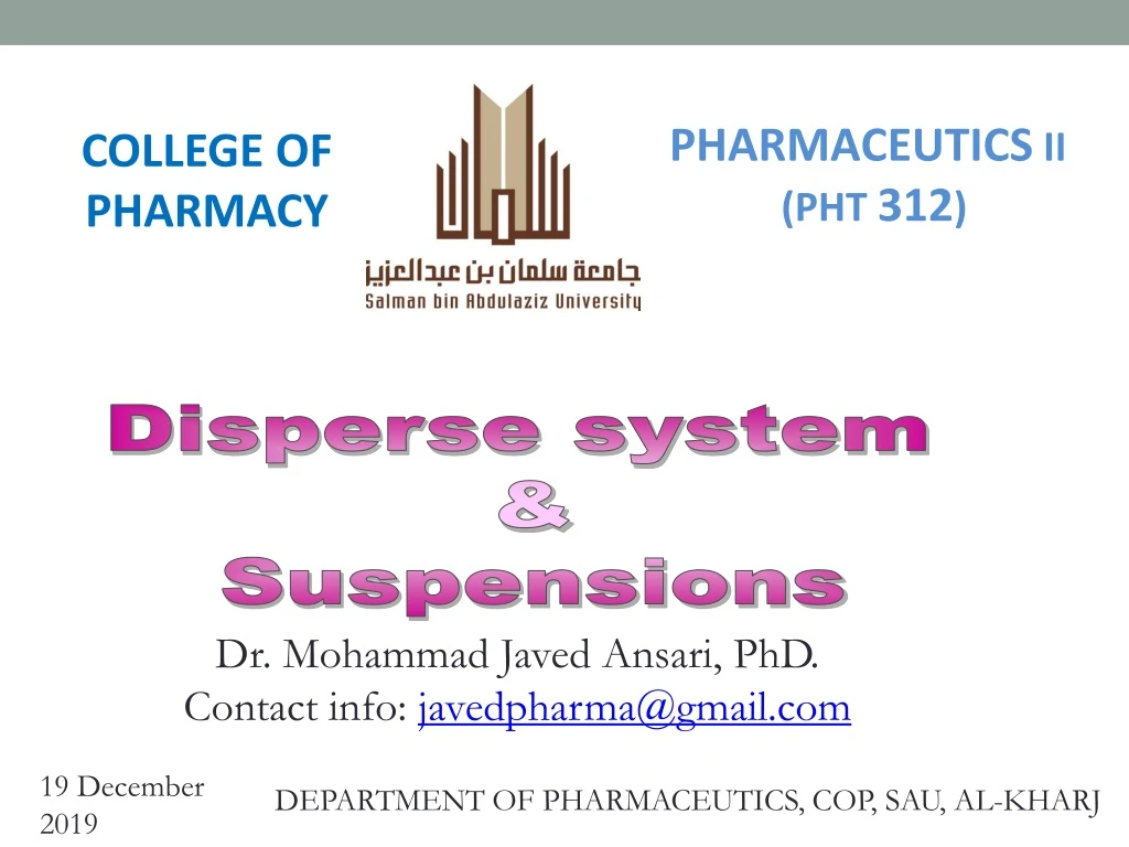 department of pharmaceutics cop sau al kharj