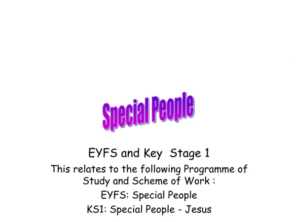 EYFS and Key  Stage 1 This relates to the following Programme of Study and Scheme of Work :