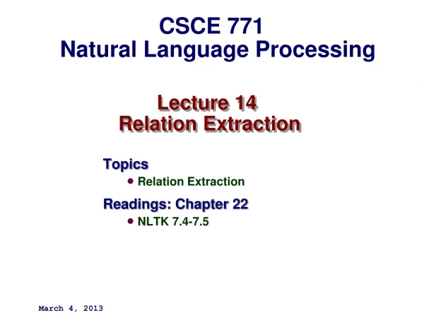 Lecture 14  Relation Extraction