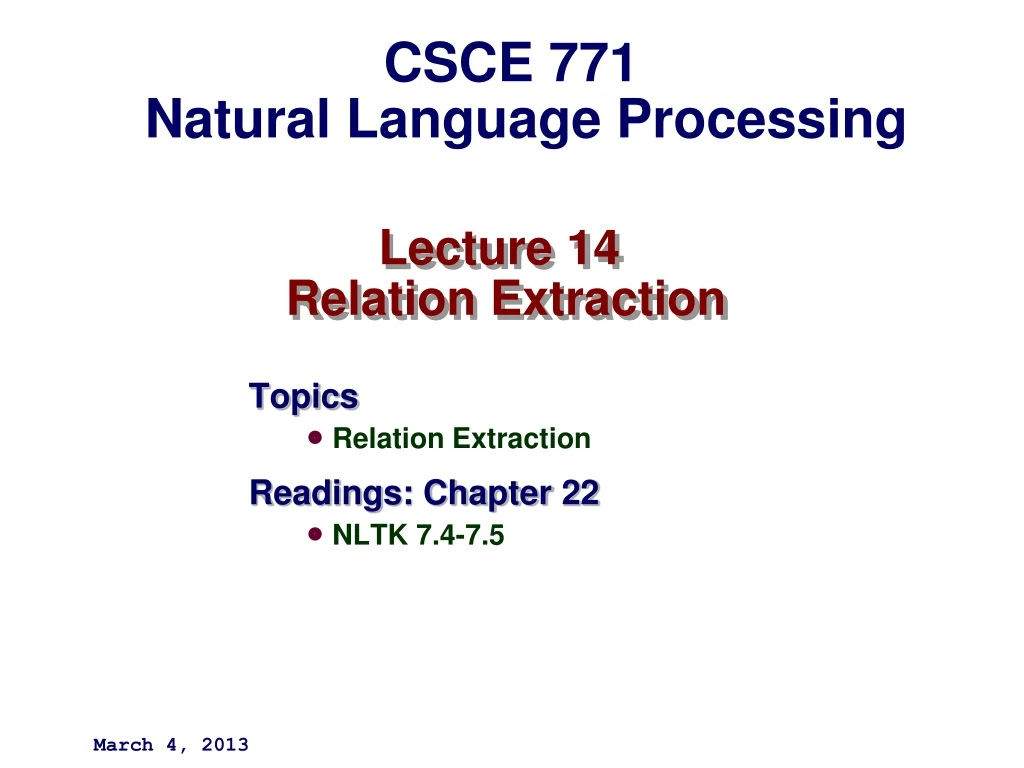 lecture 14 relation extraction