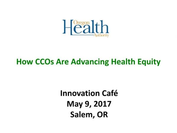 Innovation Café May 9, 2017 Salem, OR