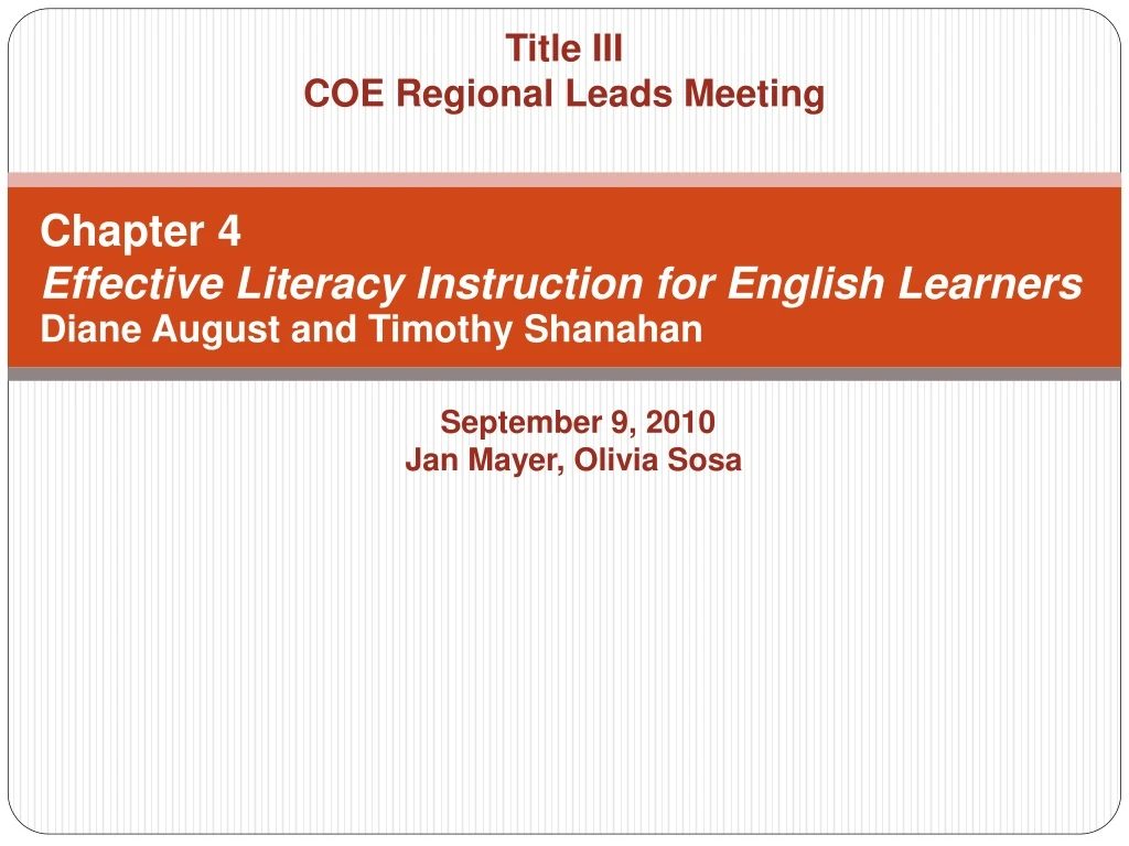 title iii coe regional leads meeting