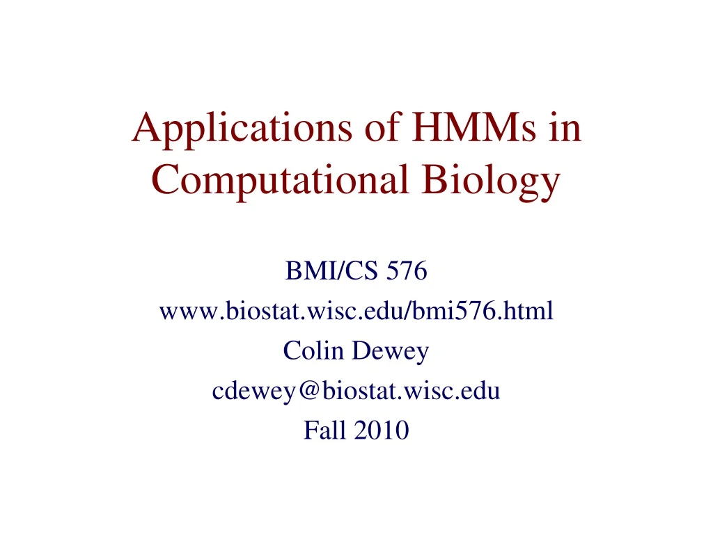 applications of hmms in computational biology