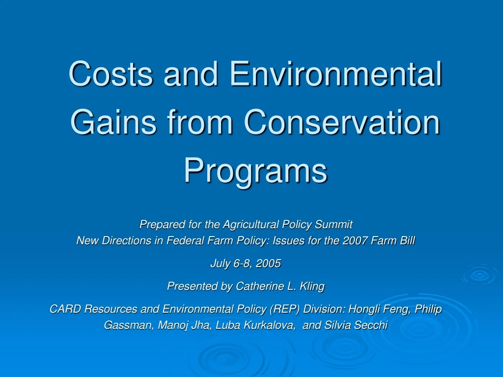 costs and environmental gains from conservation programs