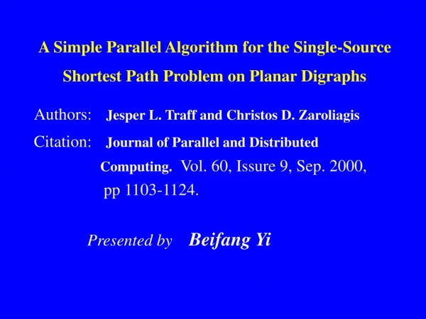 A Simple Parallel Algorithm for the Single-Source Shortest Path Problem on Planar Digraphs