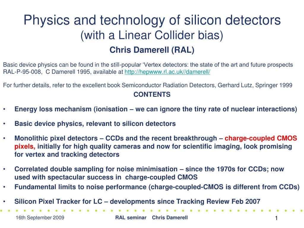 physics and technology of silicon detectors with a linear collider bias