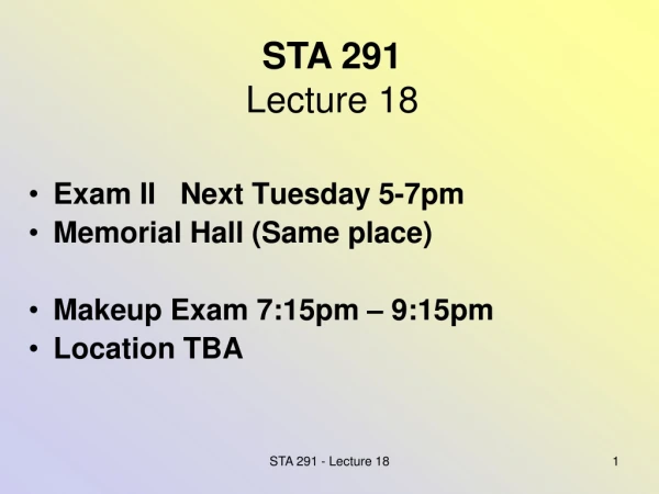 STA 291 Lecture 18