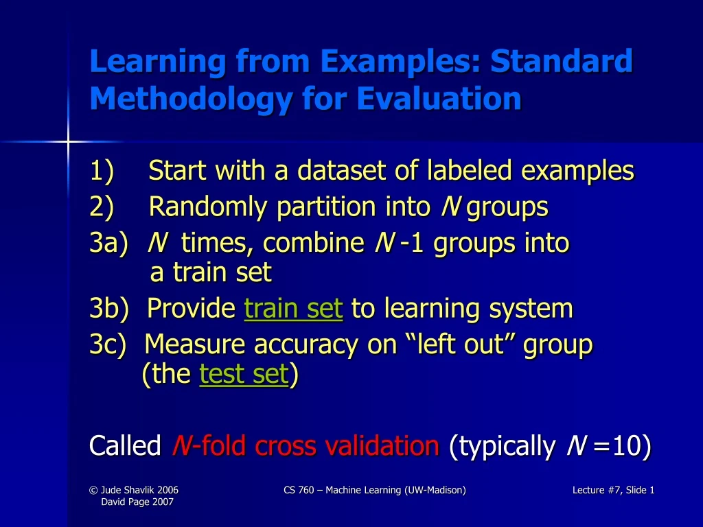 learning from examples standard methodology for evaluation