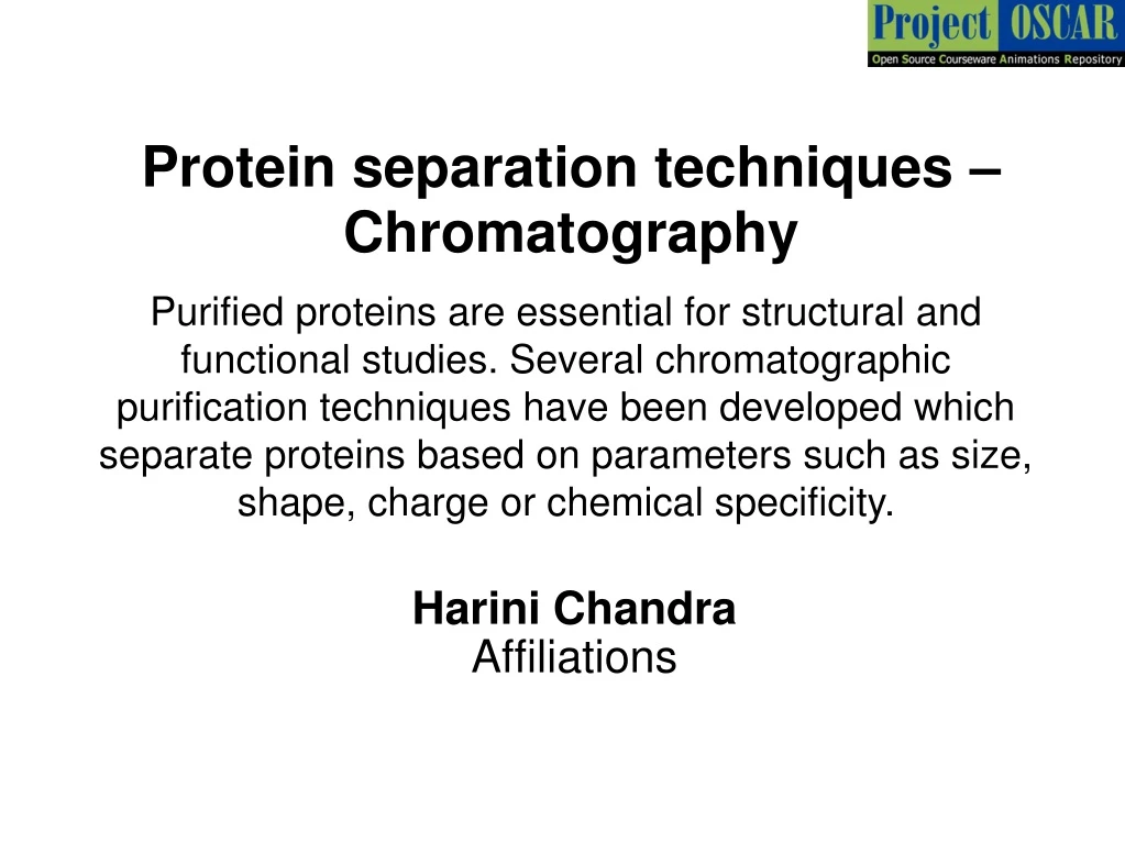 PPT - Protein Separation Techniques – Chromatography PowerPoint ...