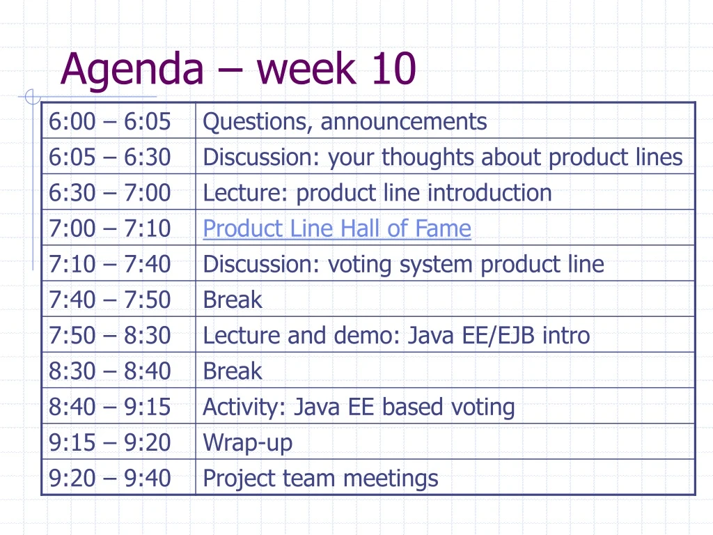 agenda week 10