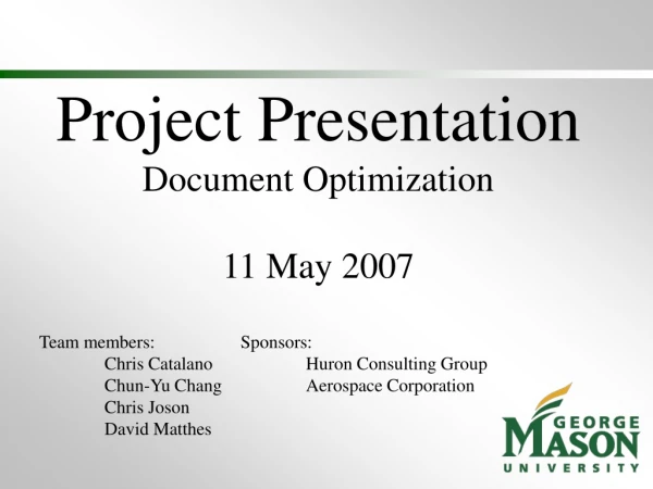 Project Presentation Document Optimization 11 May 2007