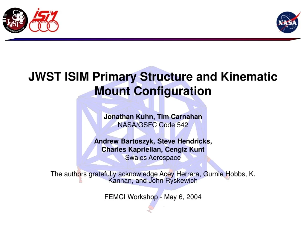 jwst isim primary structure and kinematic mount configuration