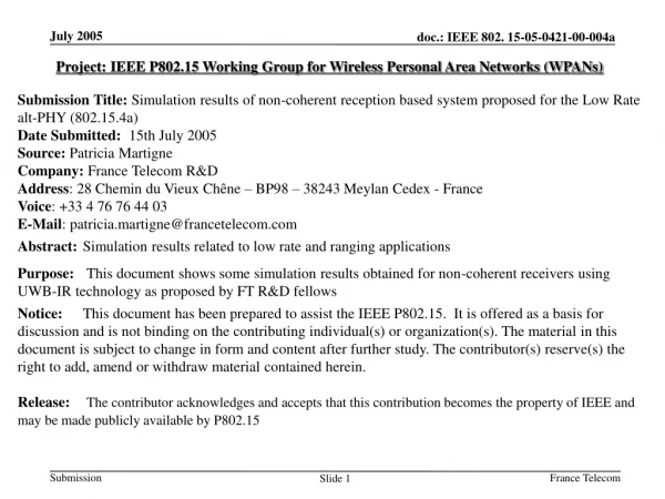 Project: IEEE P802.15 Working Group for Wireless Personal Area Networks (WPANs)