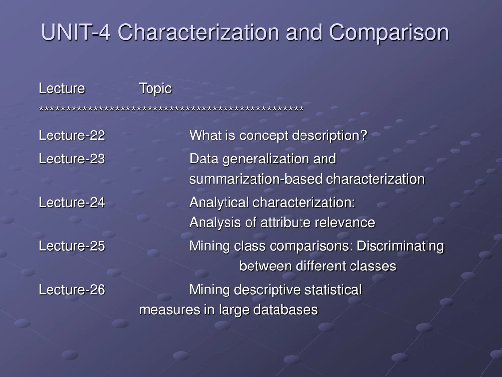 unit 4 characterization and comparison