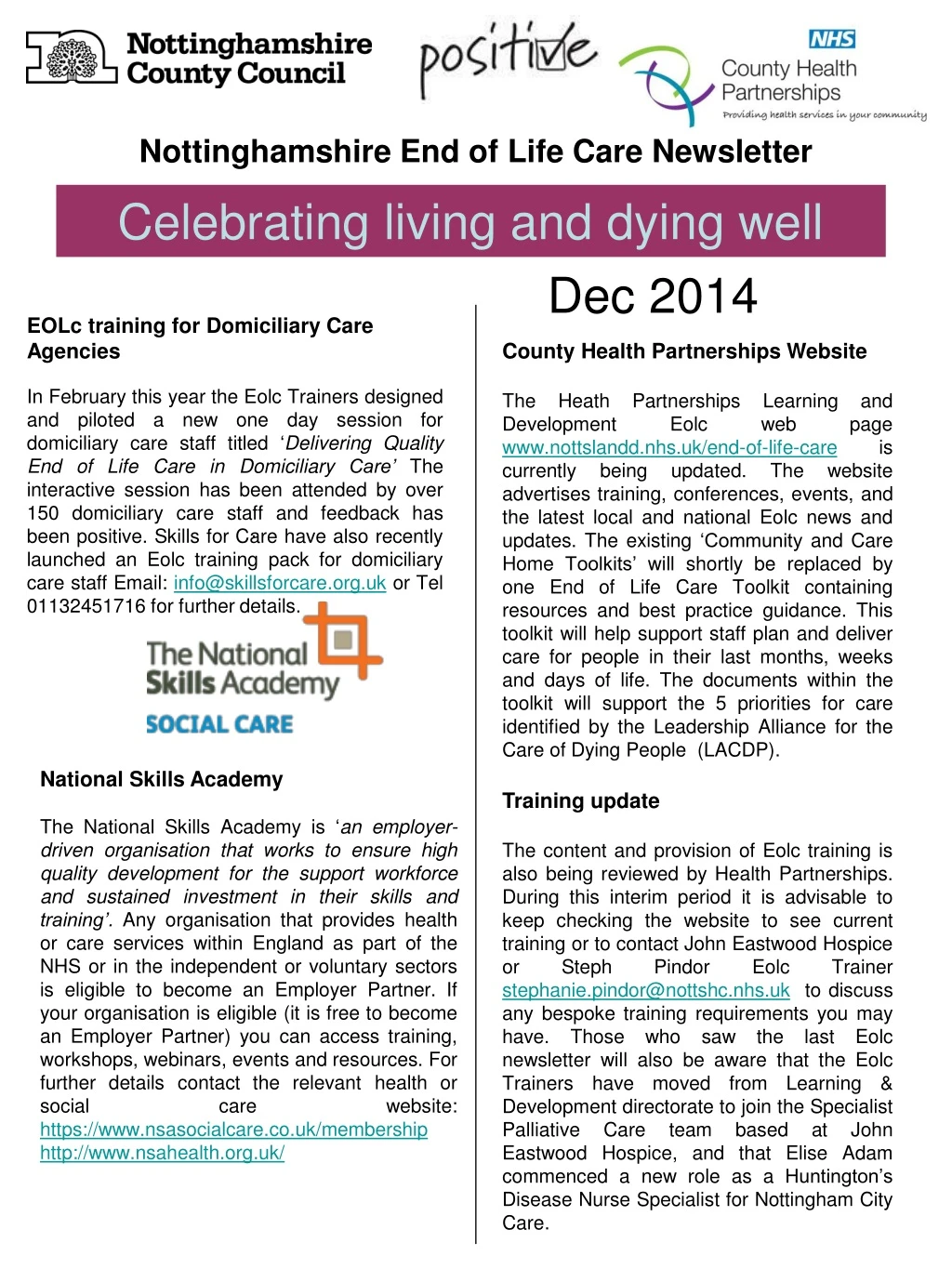 nottinghamshire end of life care newsletter