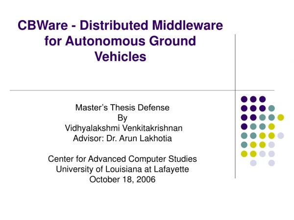 CBWare - Distributed Middleware for Autonomous Ground Vehicles