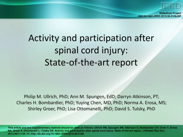 Activity and participation after  spinal cord injury:  State-of-the-art report