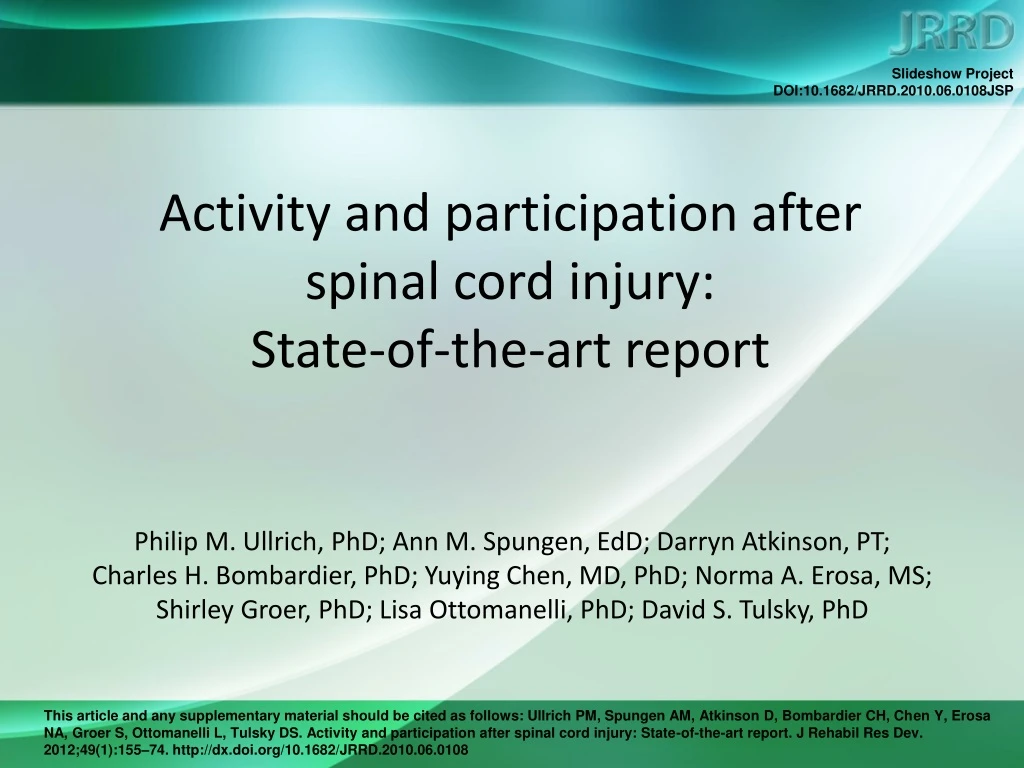 activity and participation after spinal cord injury state of the art report