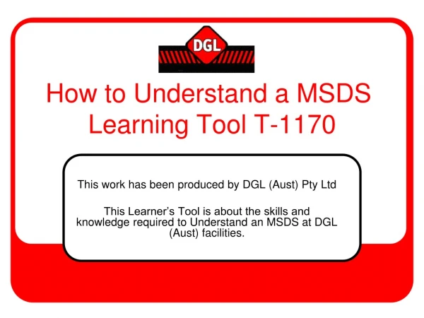 How to Understand a MSDS  Learning Tool T-1170