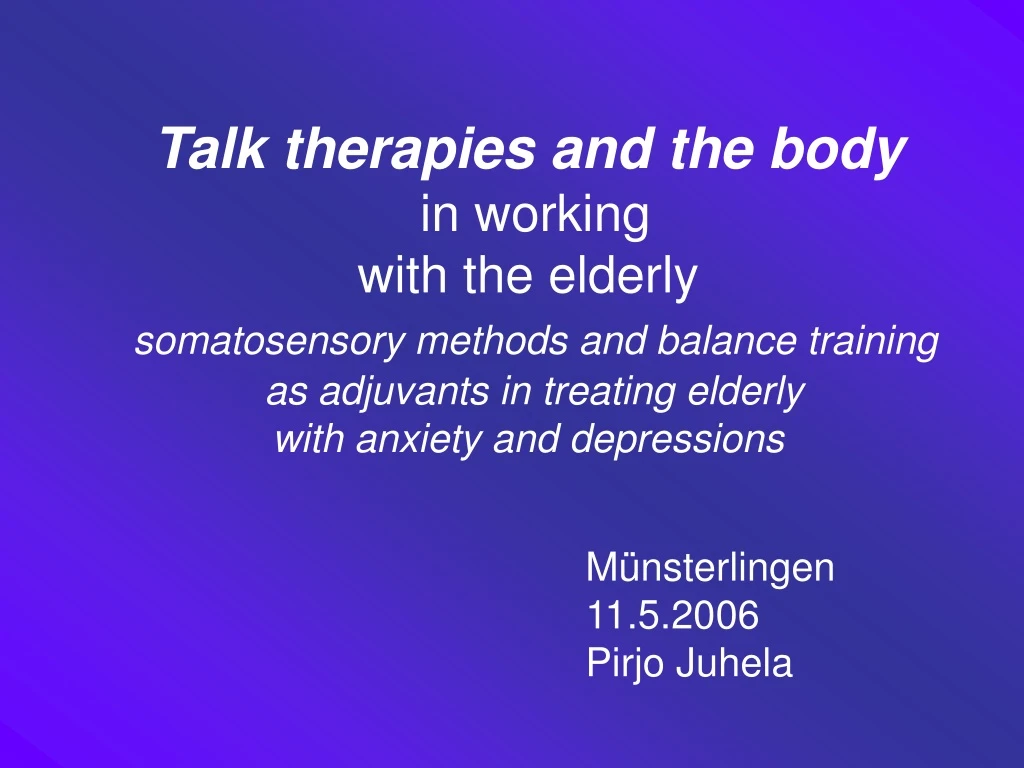talk therapies and the body in working with