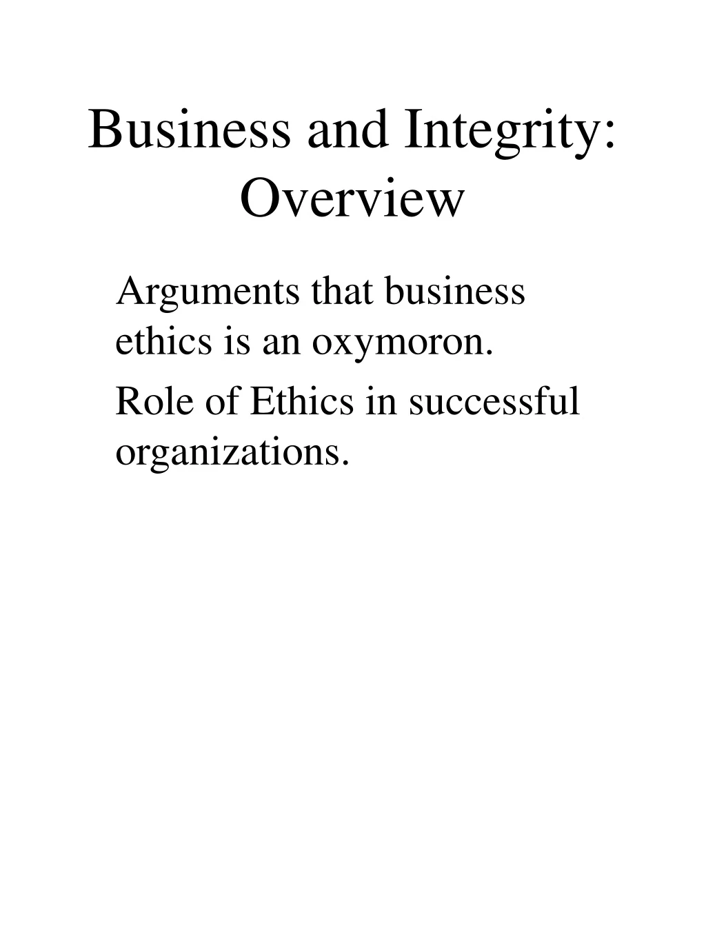 business and integrity overview