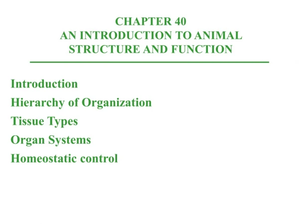 CHAPTER 40 AN INTRODUCTION TO ANIMAL STRUCTURE AND FUNCTION