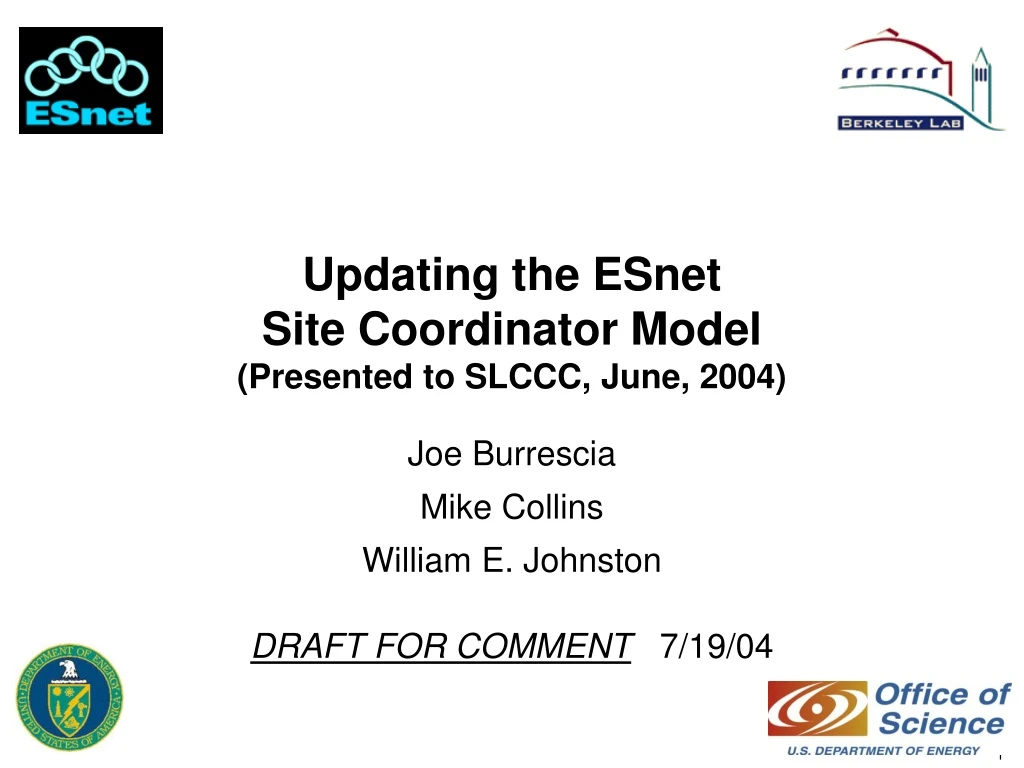 updating the esnet site coordinator model presented to slccc june 2004