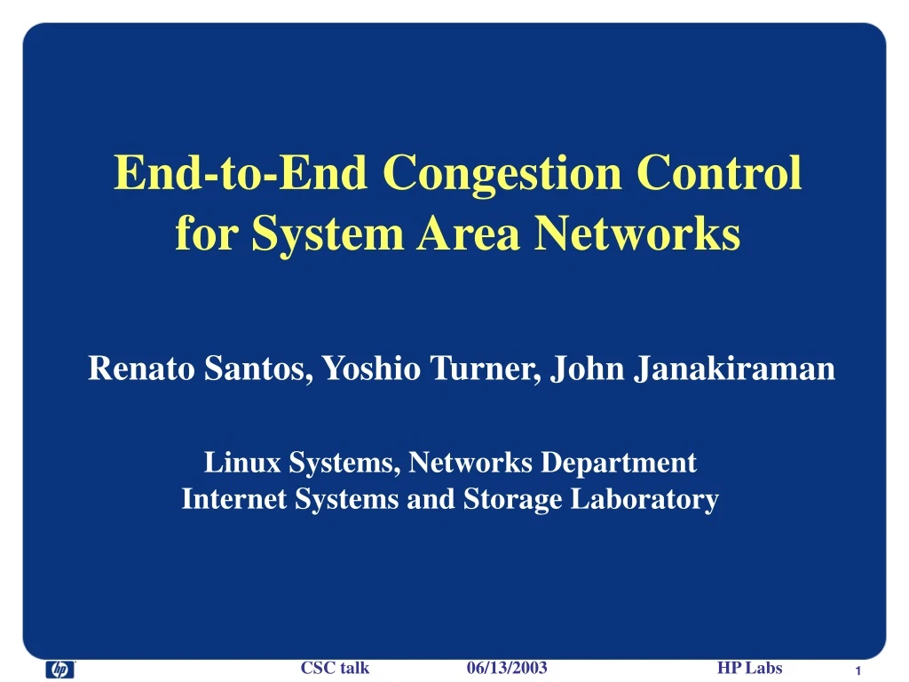 end to end congestion control for system area networks