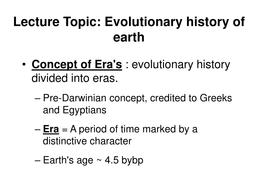 lecture topic evolutionary history of earth