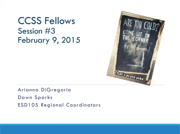 CCSS Fellows Session #3 February 9, 2015