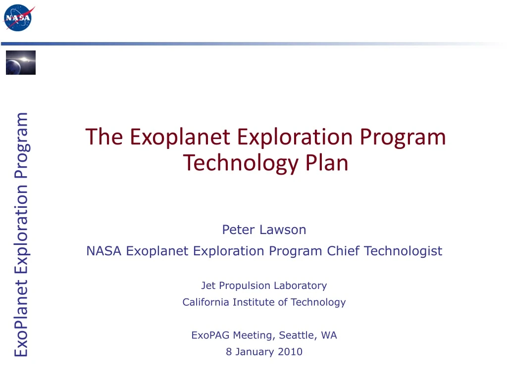 the exoplanet exploration program technology plan