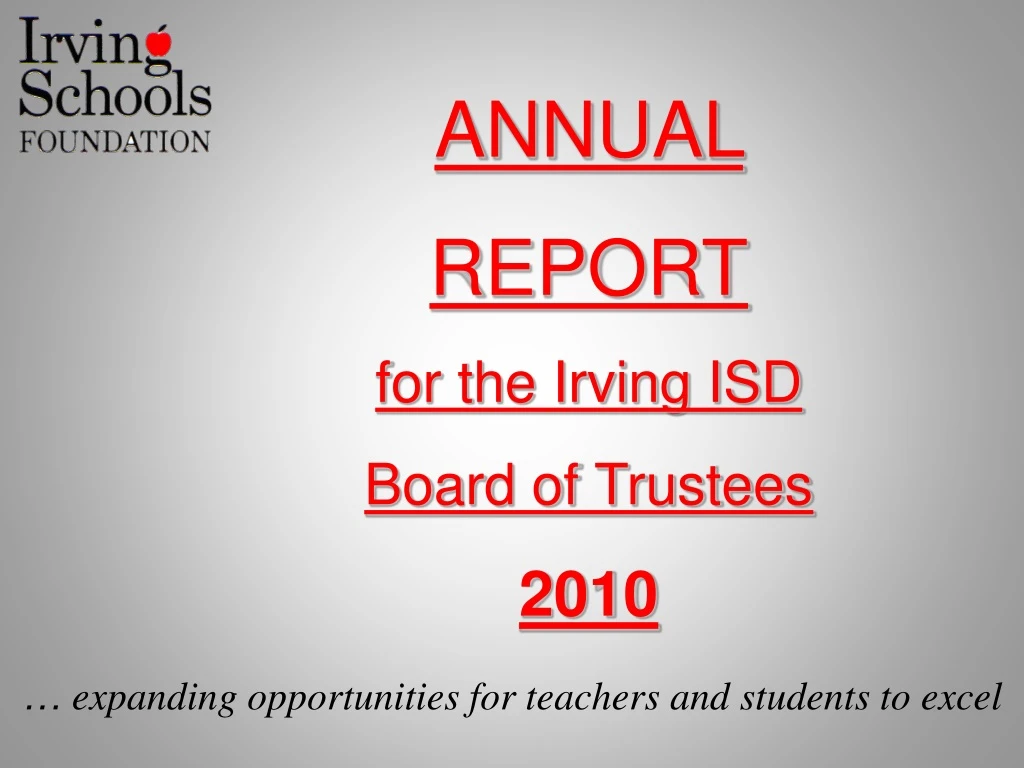 annual report for the irving isd board