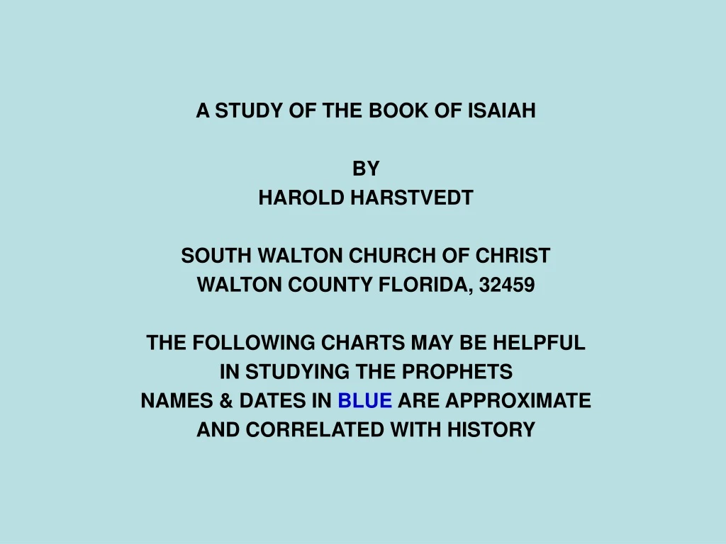 a study of the book of isaiah by harold harstvedt