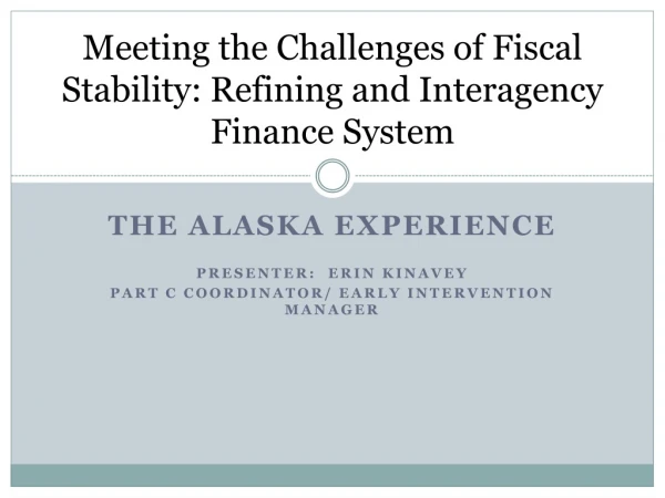 Meeting the Challenges of Fiscal Stability: Refining and Interagency Finance System