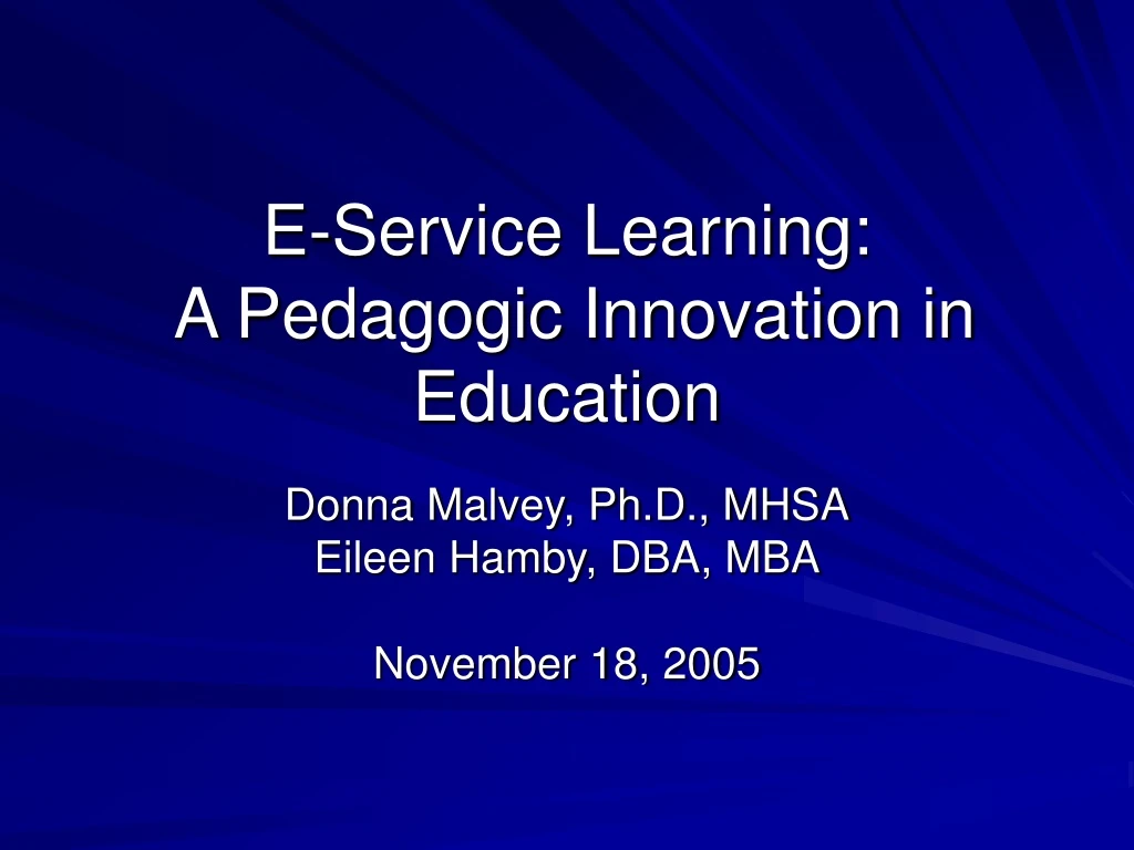 e service learning a pedagogic innovation in education