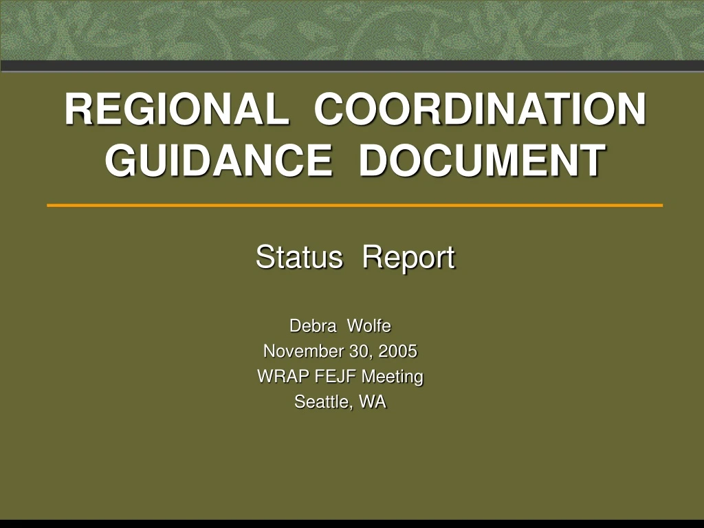 regional coordination guidance document status report