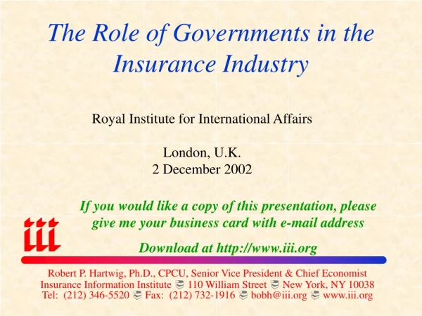 The Role of Governments in the Insurance Industry