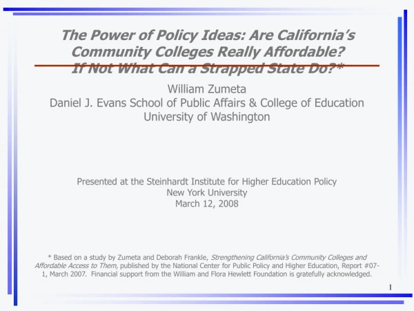 The Power of Policy Ideas: Are California’s Community Colleges Really Affordable?