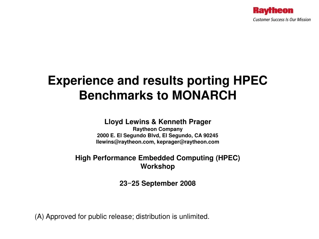 experience and results porting hpec benchmarks