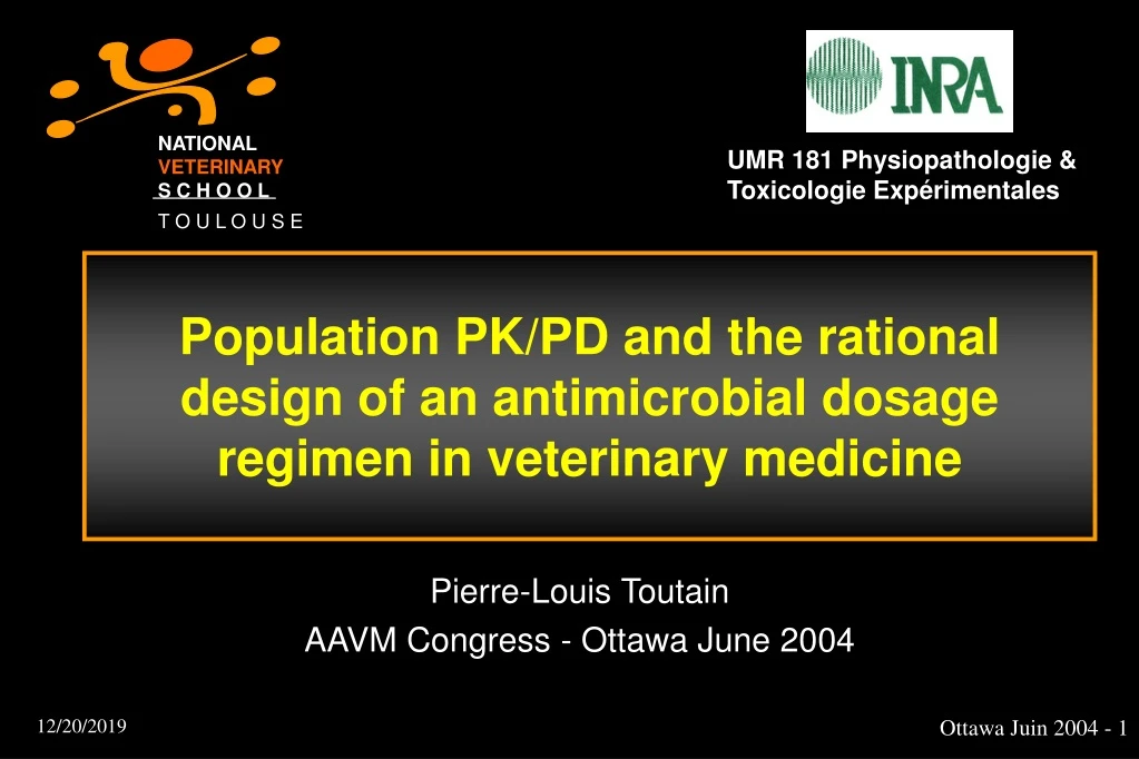 population pk pd and the rational design of an antimicrobial dosage regimen in veterinary medicine