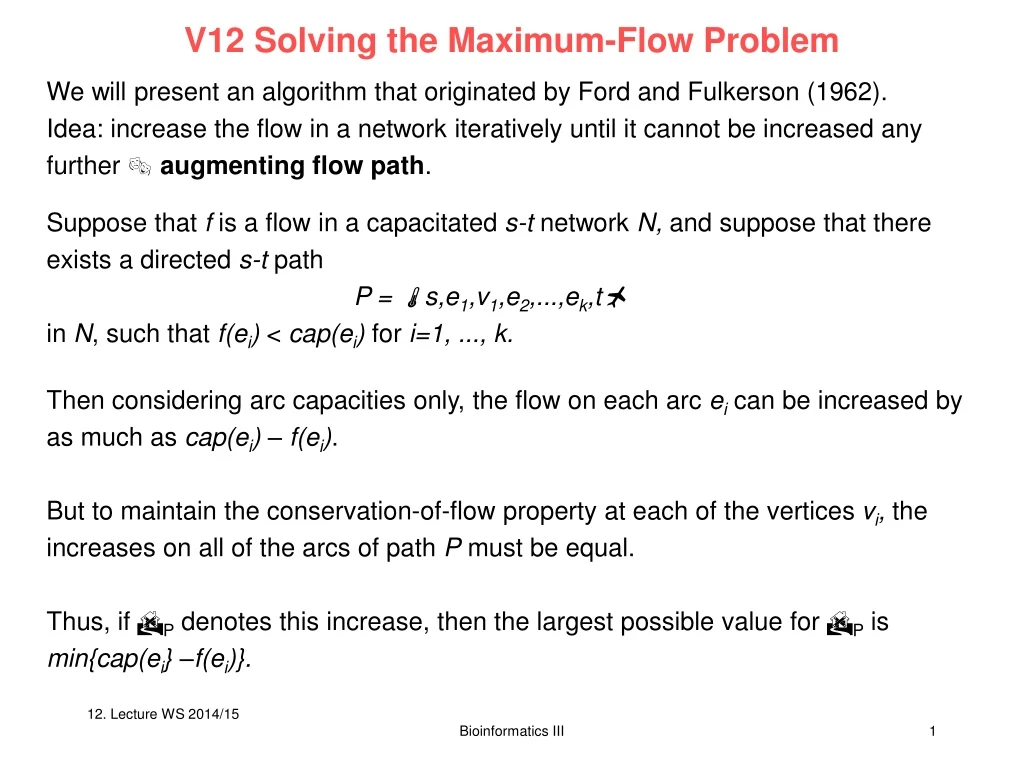 v12 solving the maximum flow problem