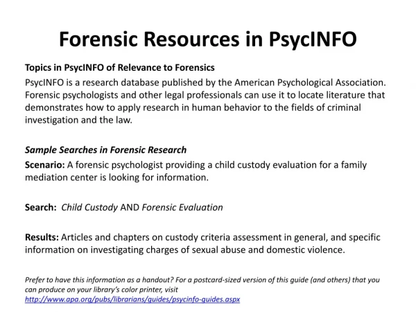 Forensic Resources in PsycINFO