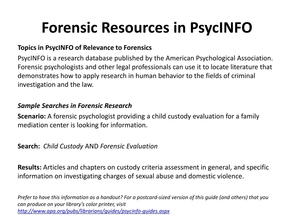 forensic resources in psycinfo