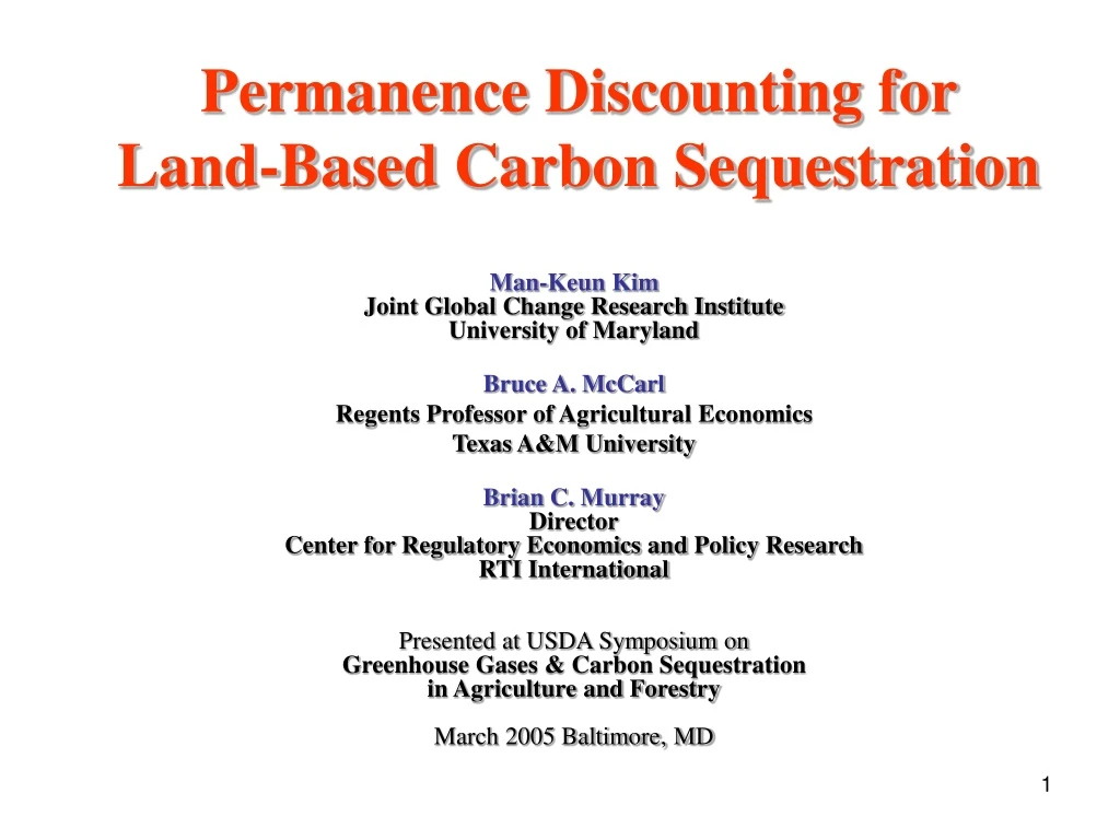 permanence discount ing for land based carbon sequestration