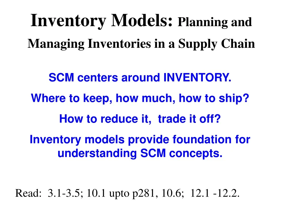 inventory models planning and managing inventories in a supply chain