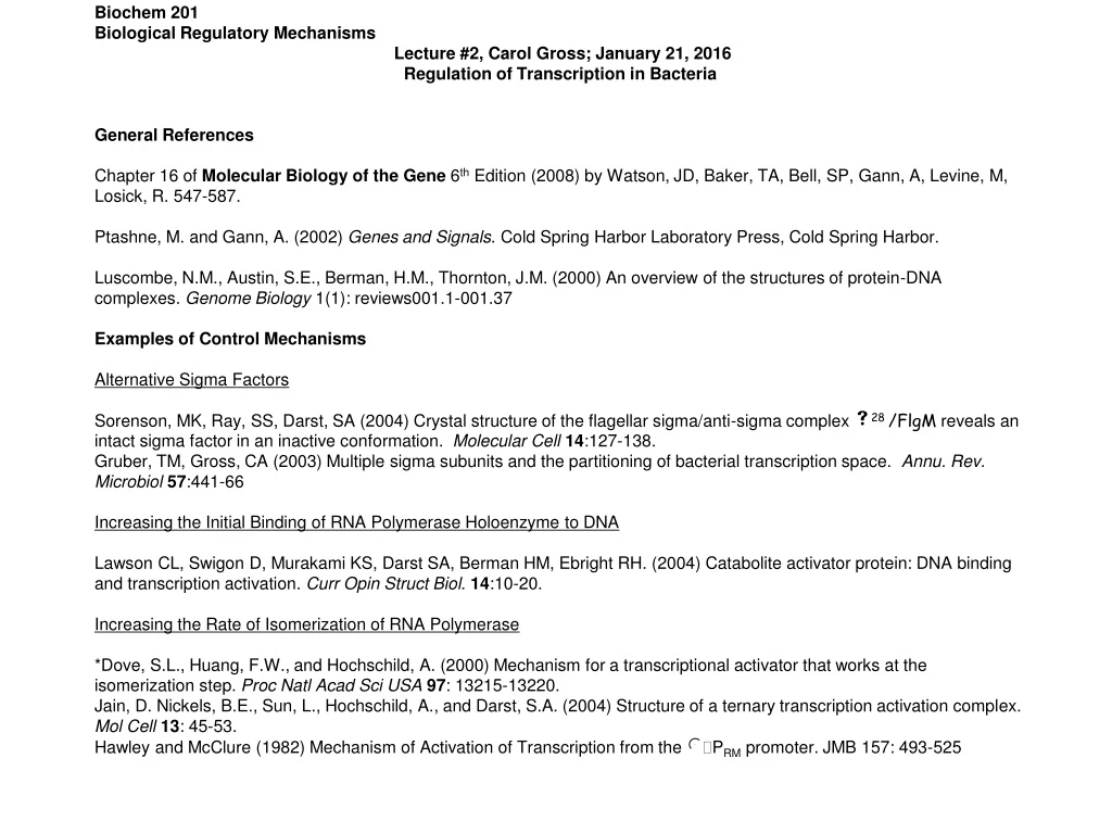 biochem 201 biological regulatory mechanisms