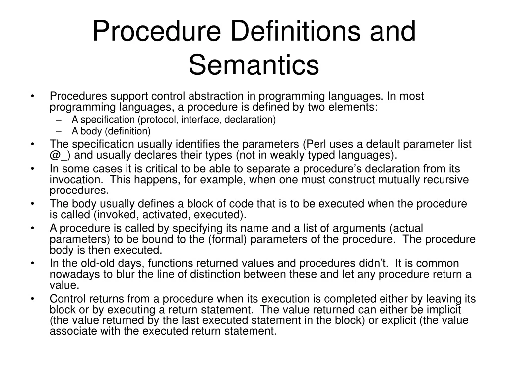 procedure definitions and semantics
