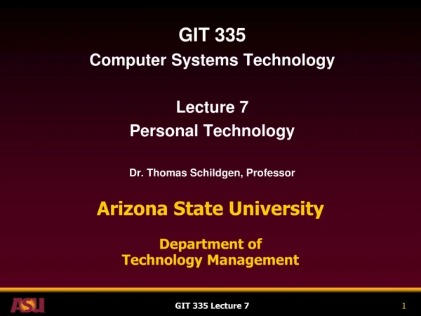 Arizona State University Department of  Technology Management