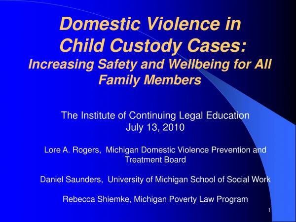 Domestic Violence in  Child Custody Cases:  Increasing Safety and Wellbeing for All Family Members