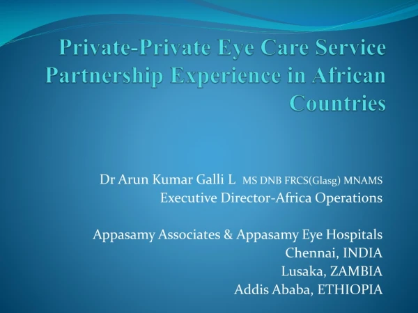 Private-Private Eye Care Service Partnership Experience in African Countries